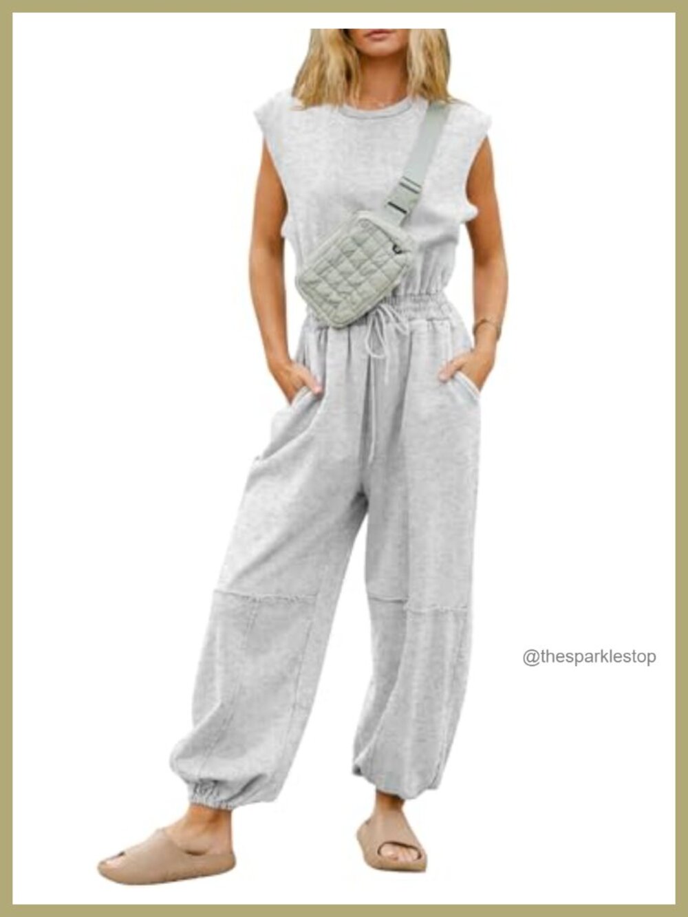 Women's One Piece Jumpsuit Cap Sleeve Adjustable Belt Pockets Ankle Length